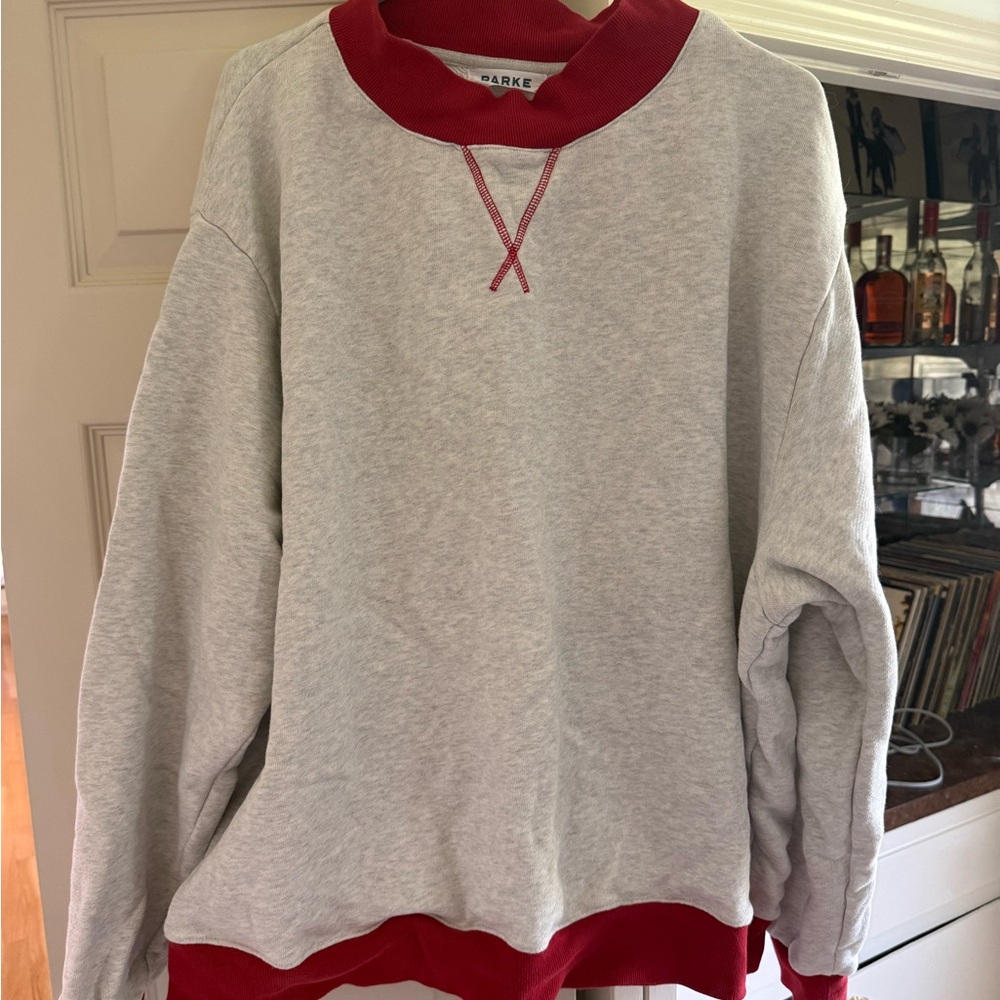 Parker Women's Gray Cowl/Turtleneck Sweatshirt with Red Trim